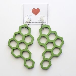 Geometric Honeycomb Earrings In Green
